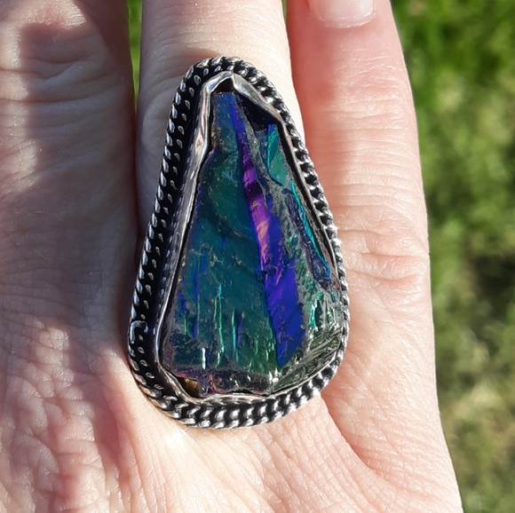 New Rainbow Titanium Crystal Quartz 925 Silver Ring. - Picture 4 of 8